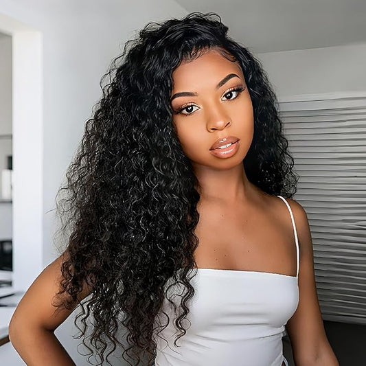 Deep Wave Half Wig Human Hair 20inch Wear and Go Glueless Curly Wig 200% Density 3 In 1 Seamless Flip Over Drawstring No Headband Wig for Black Women Beginner Friendly Natural Color