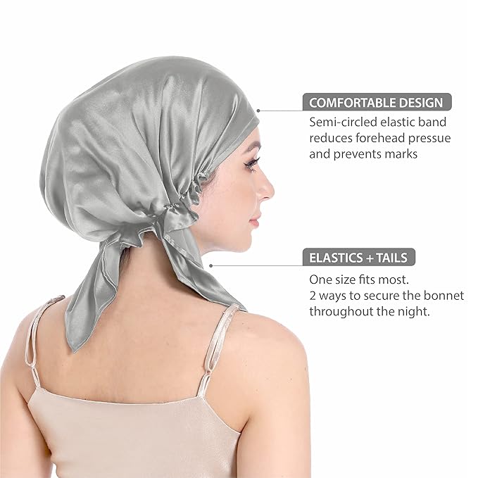 SissiLita 100% Silk Bonnet for Sleeping, Hair Bonnet with Tie Band, Large Silk Sleep Cap for Curly Hair, Silk Hair Wrap for Hair Care