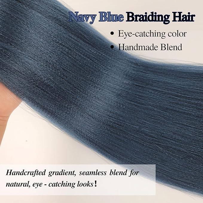 Navy Blue Braiding Hair Pre stretched Hypoallergenic Blue Braiding Hair Extensions for Knotless Braids Prestretched Yaki Texture（Packs of 6,26",21 OZ）