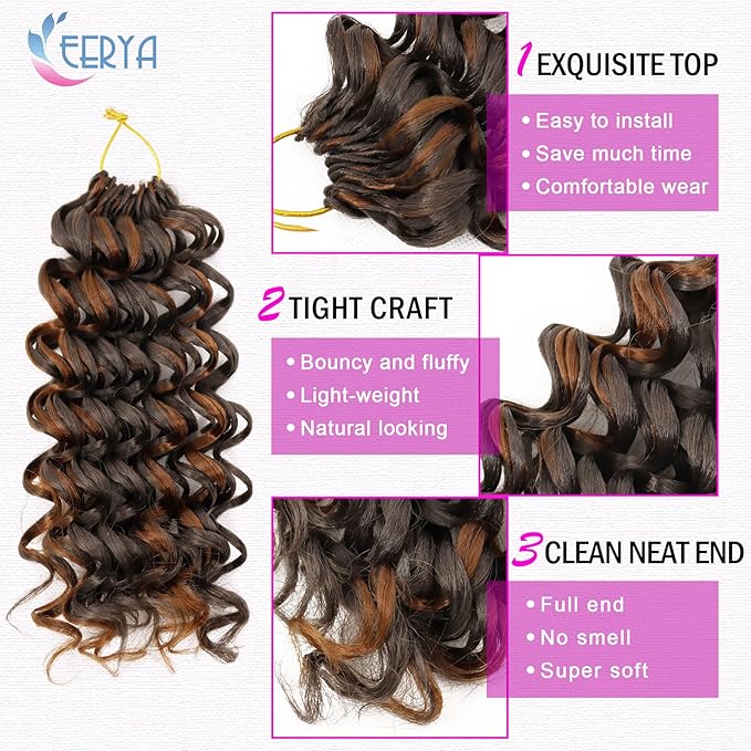 7 Packs GoGo Curl Crochet Hair 10 Inch Short Curly Crochet Hair for Women Water Wave Beach Curl Deep Twist Crochet Braids Synthetic Braiding Hair Extensions (10 Inch, P6/30)