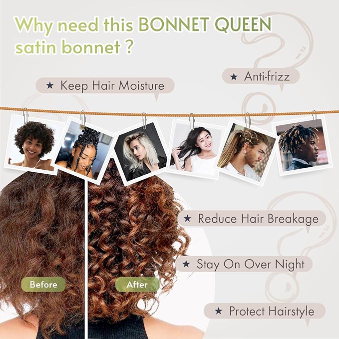 BONNET QUEEN Silk Bonnet for Sleeping Satin Bonnet Hair Bonnet Silk Hair Wrap Head Wraps Tie Bonnet Night Sleep Hat for Natural Hair