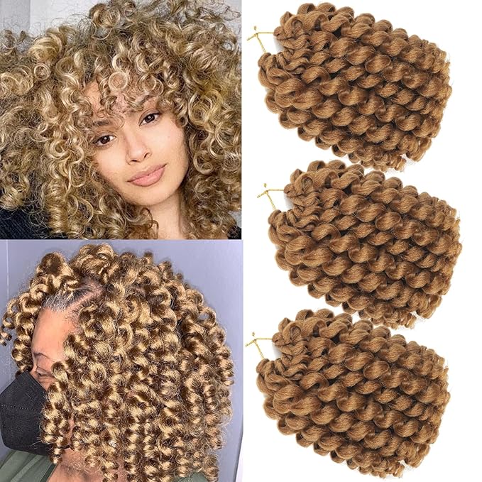 3Packs 2X Ringlet Wand Curl Jamaican Bounce 8 inch Synthetic Crochet Hair Extensions Crochet Braiding Hair 20 Roots (8Inch (Pack of 3), 27#)