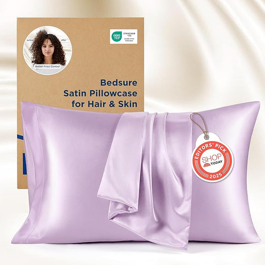 Bedsure King Size Satin Pillowcase Set of 2 - Lavender Silky Pillow Cases for Hair and Skin with Envelope Closure, Similar to Silk Pillow Cases, Gifts for Women Men, 20x36 Inches, 2pcs