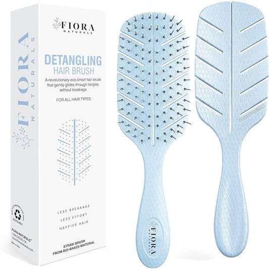 Detangler Brush by Fiora Naturals - 100% Bio-Friendly Detangling brush w/Ultra-Soft Bristles - Glide Through Tangles with Ease - For Curly, Fine, Black Natural, Women, Men, Kids - Dry and Wet Hair