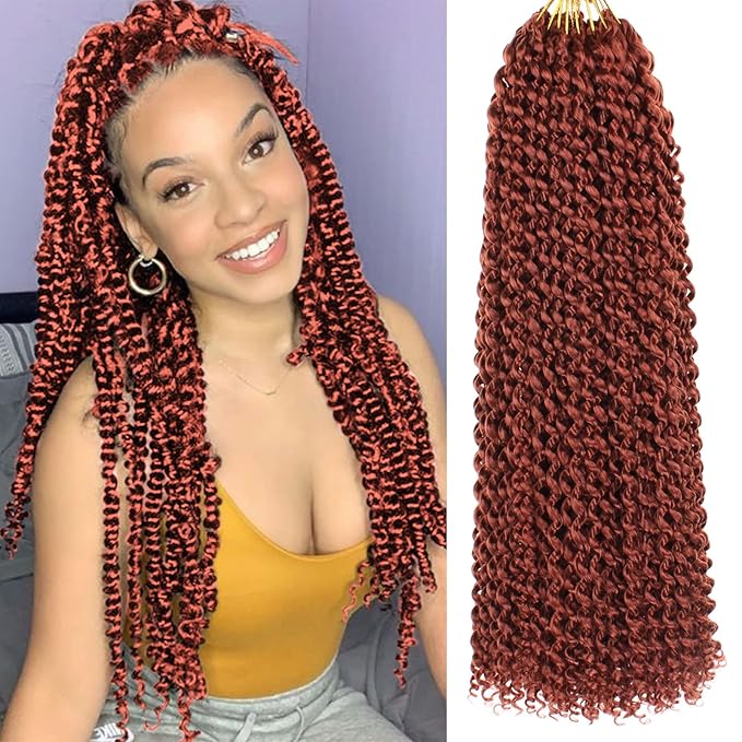 Leeven 18 Inch Water Wave Passion Twist Crochet Braids Hair for Butterfly Locs Crochet Hair 2 Pcs Hot Water Setting Copper Red Passion Twists Braiding Hair Long Bohemian Braids Hair 350#