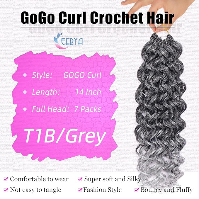 7 Packs GoGo Curl Crochet Hair 14 Inch Short Curly Crochet Hair for Women Beach Curl Water Wave Deep Twist Crochet Braids Synthetic Braiding Hair Extensions (14 Inch, TGRAY)