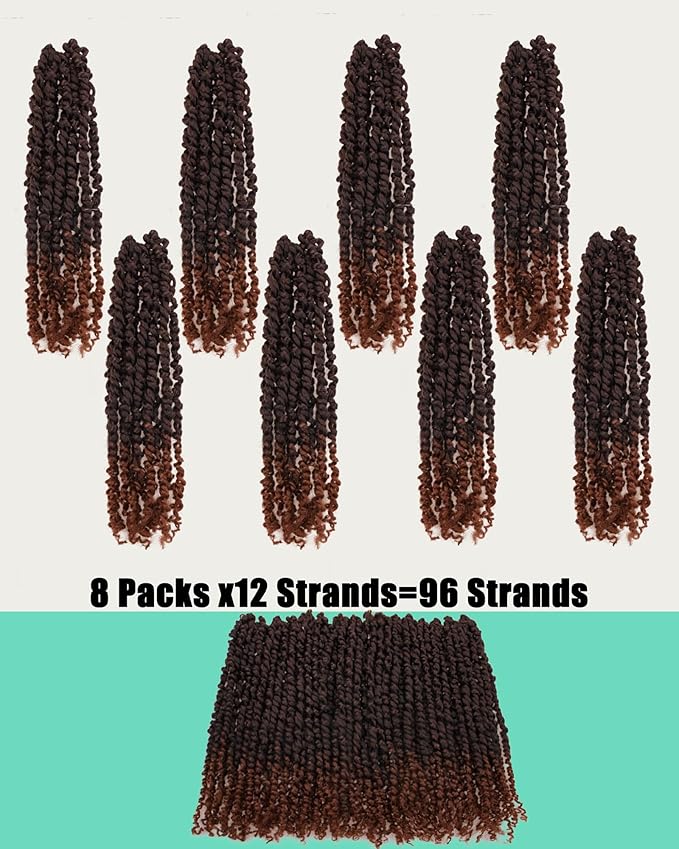 14 Inches 8 Packs Passion Twist Crochet Hair-Ombre Brown Pre-twisted Passion Twists,Pre-Looped Crochet Braids Made Of Bohemian Hair Synthetic Braiding Hair Extensions (14 Inch(Pack of 8), T30)