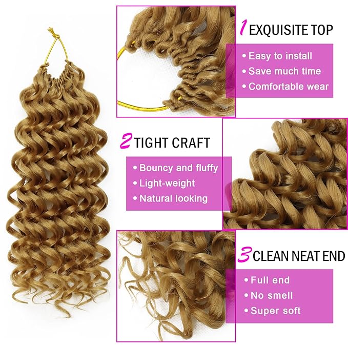 7 Packs GoGo Curl Crochet Hair 8 Inch Short Curly Crochet Hair for Women Deep Wave Beach Curl Crochet Braids Synthetic Braiding Hair Extensions(8 Inch, #27)