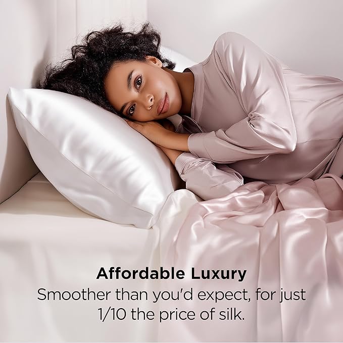 Bedsure Satin Pillowcase 2 Pack Similar to Silk Pillow Cases Standard Size, Pillow Case for Sleeping Women with Envelope Closure, Gifts for Women Men, Pure White, 20x26 Inches, 2pcs