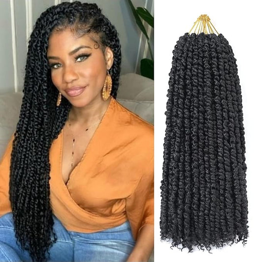 9 Packs Pre-Twisted Passion Twist Crochet Hair,22 Inch Natural Black Crochet Twists Pre Looped Short Passion Twist Crochet Braiding Hair Extensions for Women(22 Inch,1B#)