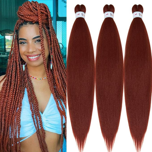 30 Inch Pre Stretched Braiding Hair Ginger Hypoallergenic Knotless Non Toxic 350 Braiding Hair Pre Stretched Plant Based Synthetic Braid Hair Extensions 3 Packs