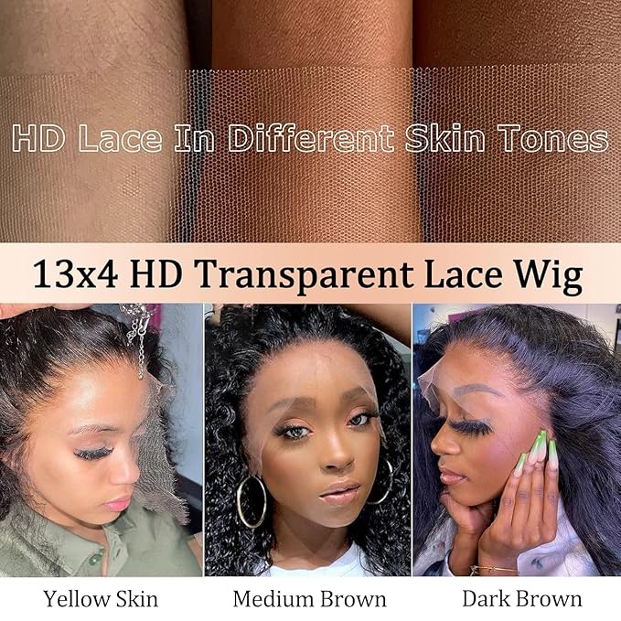 13x4 Deep Wave Lace Front Wigs Human Hair 180 Density Short Curly Wigs for Women Gluless Wigs Human Hair Pre Plucked Bleached Knots With Baby Hair Natural Hairline (18 Inch)