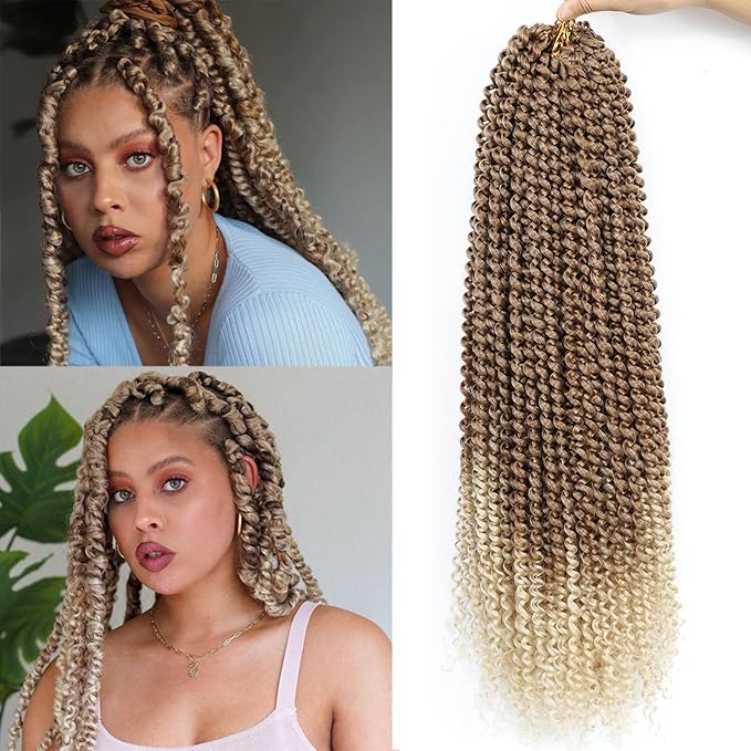 Passion Twist Hair Blonde 24 Inch 8 Packs Passion Twist Crochet Hair For Women Curly Braiding Hair Long Water Wave Hair Synthetic Hair Extension (24 Inch (Pack of 8), 27/613#)