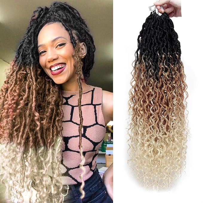 8Packs Goddess Locs Crochet Hair 22Inch Crochet Locs,Boho Faux Loc With Curly Ends River Hippie Bohemian Loc Crochet Hair for Black Women(OT27/613, 22inch(Pack of 8))