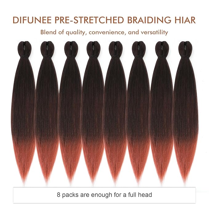 Pre-stretched Braiding Hair - 8 Pack Super Long Ombre Orange Twist/Box Braids, Yaki Texture, Hot Water Setting Synthetic Braiding Hair (28 Inch)