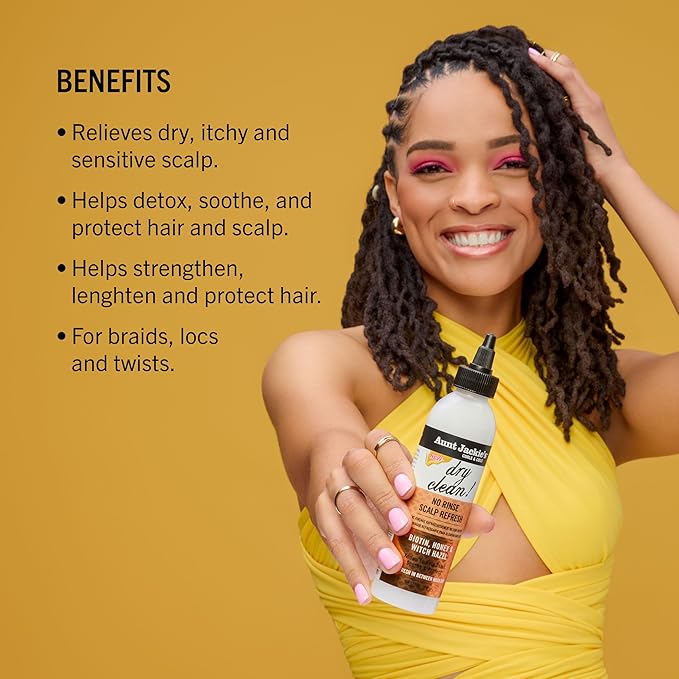 Aunt Jackie's Braid + Twist Collection Dry Clean! No Rinse Scalp Refresh – Detox and Moisturize Scalp with Witch Hazel, Scalposine, Biotin, and Honey – 6 fl oz