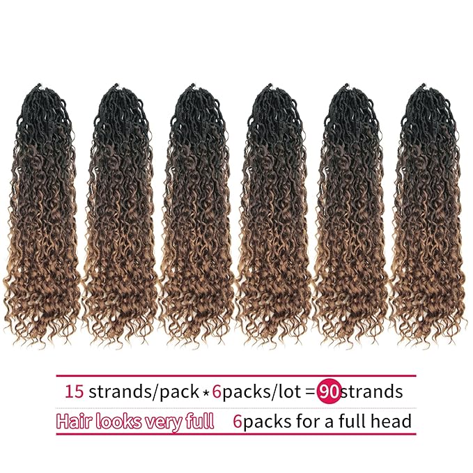 6Packs Goddess Locs Crochet Hair,22Inch Curly Faux Locs Crochet Hair Hippie Loc Crochet Braids Long Crochet Goddess Faux Locs for Black Women(22inch 1B/4/30)