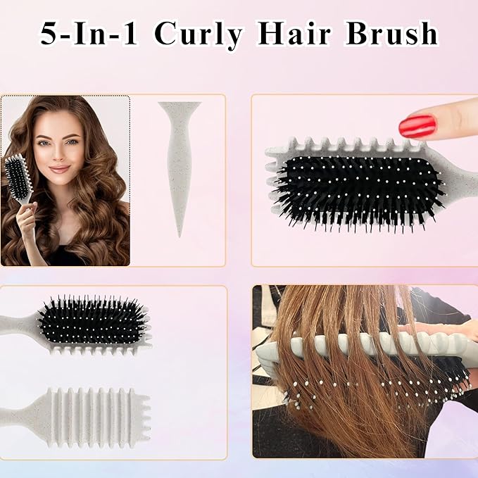 Curl Defining Brush, Curly Hair Brush for Styling, Shaping, Detangling & Defining Curls for Women and Men, Curl Brushes for Curly Hair Work on all Wet or Dry Hair Types (Beige)