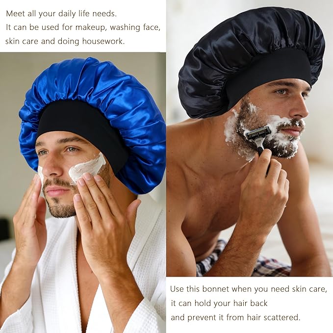 Silk Bonnet for Men Women, Satin Hair Bonnets for Sleeping, Double Layer Large Unisex Sleep Cap for Curly Hair Braids