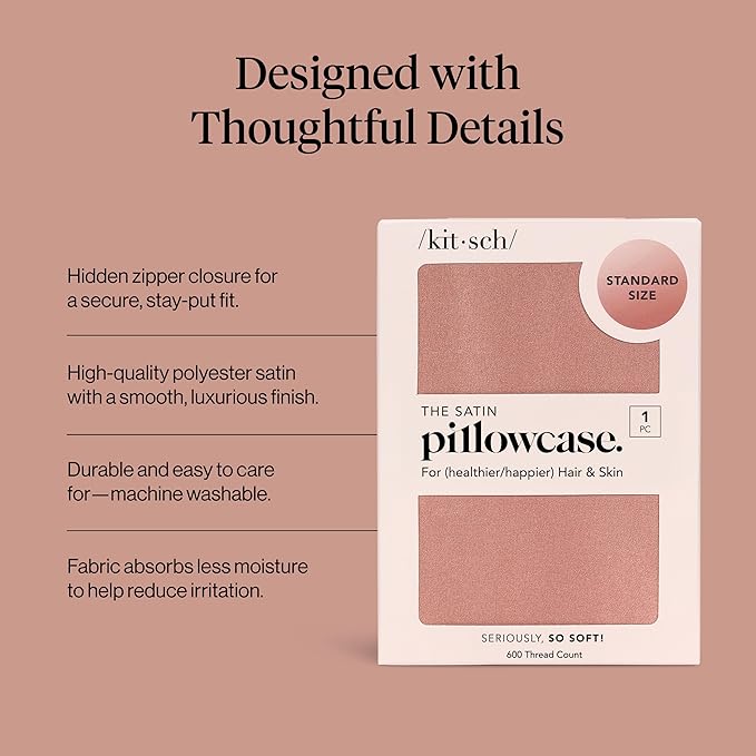 Kitsch Satin Pillowcase with Zipper for Hair & Skin, Softer Than Silk Pillow Cases Queen, Wrinkle-Free, Smooth and Cooling Satin Pillow Covers, Standard Size 19"x26" - Terracotta