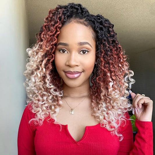 Fulcrum Goddess Locs Crochet Hair 14 Inch, 8 Packs New Faux Locs Crochet Hair for Black Women, Crochet locs with Curly Ends (14Inch (Pack of 8), 1B/30/613#)