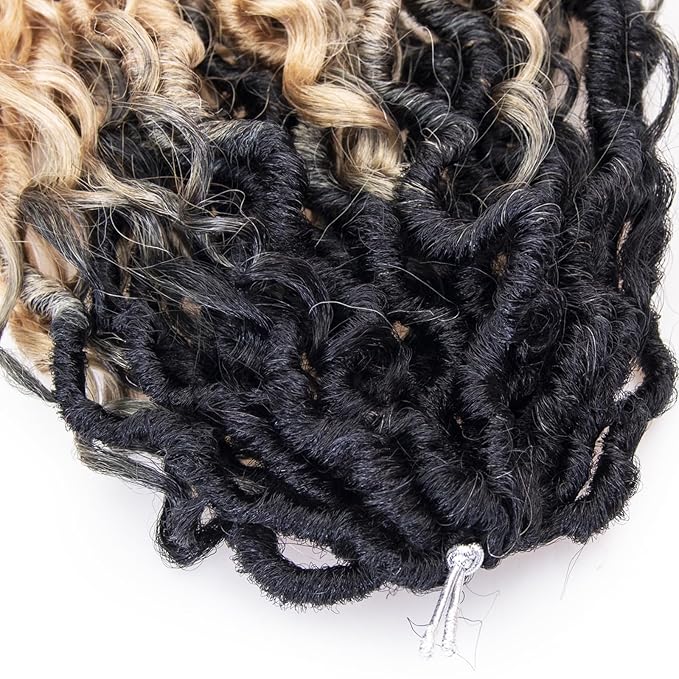 Goddess Locs Crochet Hair 18Inch Faux Locs Crochet Hair Curly Ends Pre-looped River Hippie Locs Bohemian Locs Crochet Braids for Black Women(1B/27/613, 18inch)