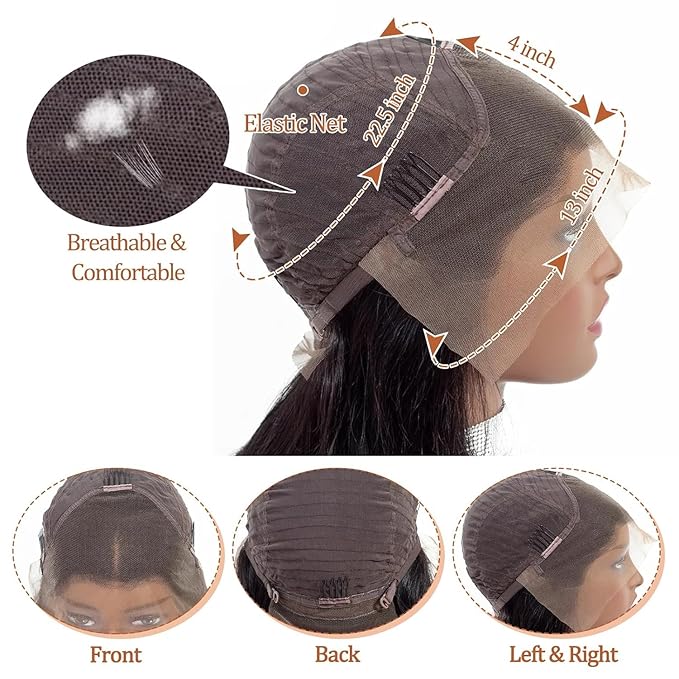 13x4 Deep Wave Lace Front Wigs Human Hair 180 Density Short Curly Wigs for Women Gluless Wigs Human Hair Pre Plucked Bleached Knots With Baby Hair Natural Hairline (18 Inch)