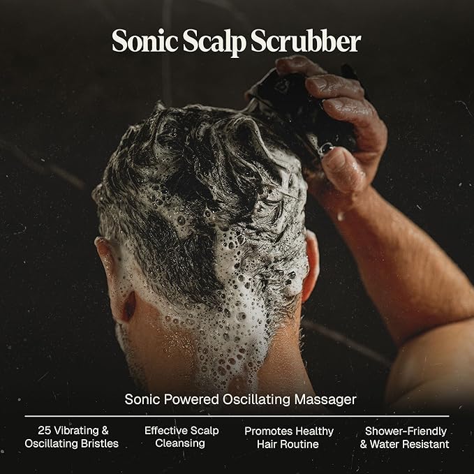 Black Wolf Sonic Scalp Scrubber - Electric Hair & Scalp Massager Brush with 3-Speed Oscillation - Rechargeable Shower Brush & Head Scrubber with Soft Silicone Bristles for Deep Clean & Exfoliation