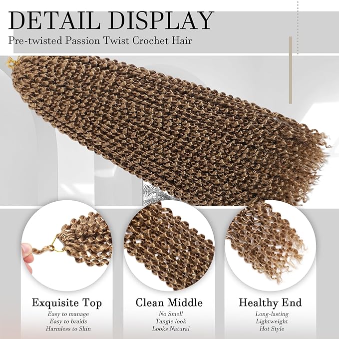 Passion Twist Hair 12 Inch 8 Packs Water Wave Crochet Hair Bohemian Braiding Hair Pre Looped Crochet Braids Hair Extensions for Black Women （27#）