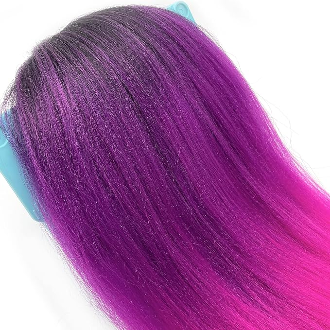 Pre Stretched Braiding Hair Black Purple Pink Ombre Braiding Hair Pre Stretched Prestretched 24 inch 3 pack Kids Micro Synthetic Colored Hair Extensions for Braids Crochet Hair