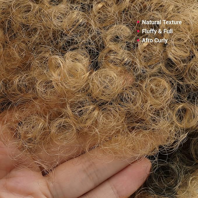 GLAM21USA Afro Puff Drawstring Ponytail Retro Kinky Curly Ponytail Wig Clip in Bun Hair Piece for Black Women Synthetic Hair Extension (SMALL, T1B/27)