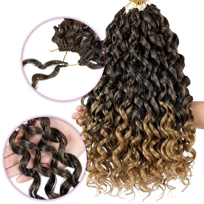 7 Packs GoGo Curl Crochet Hair 12 Inch Short Curly Crochet Hair for Women Beach Curl Water Wave Deep Twist Crochet Braids Synthetic Braiding Hair Extensions (12 Inch, T1B/27)