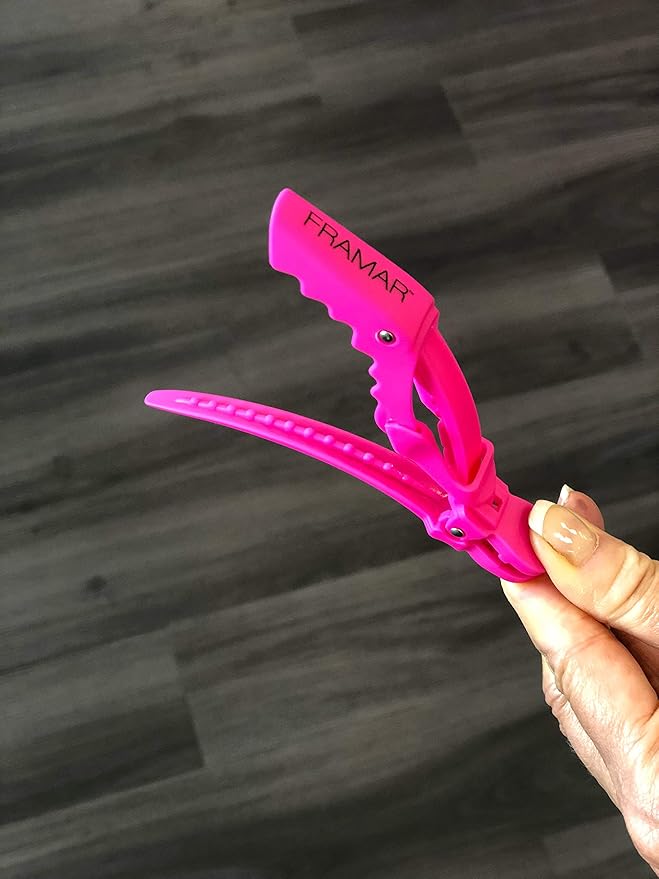 Framar Gator Grips Pink Styling Hair Clips - Professional Pink Hair Clips with Hair Styling and Sectioning, Rubberized - Wide Teeth & Durable for Hair Salon – 4 Pack