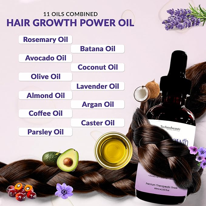 Rosemary Oil With Black Castor, Batana, Lavender, Coffee, Coconut, Argan, Avocado, Olive, Almond & Parsley Seed Oil, 11 Oils Infused for Ultimate Hair Growth & Care for Stronger, Thicker Hair