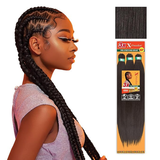 Sensationnel X-pression prestretched braiding hair - 3x braid 58 inch all kanekalon flame retardant synthetic braid for box braids and twists (1 pack, 2 DARKBROWN)