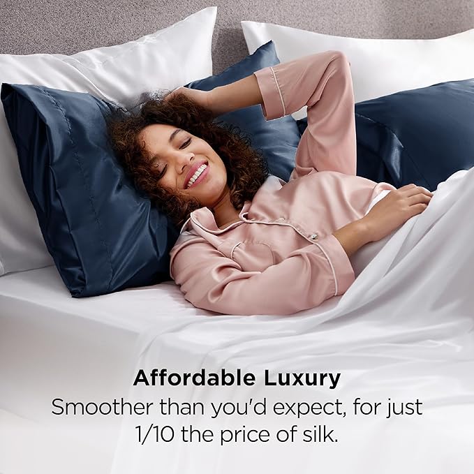 Bedsure King Size Satin Pillowcase Set of 2 - Blue Silky Pillow Cases for Hair and Skin with Envelope Closure, Similar to Silk Pillow Cases, Gifts for Women Men, 20x36 Inches, 2pcs