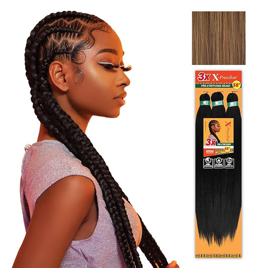 Sensationnel X-pression prestretched braiding hair - 3x braid 58 inch all kanekalon flame retardant synthetic braid for box braids and twists (1 pack, M4/27/30)