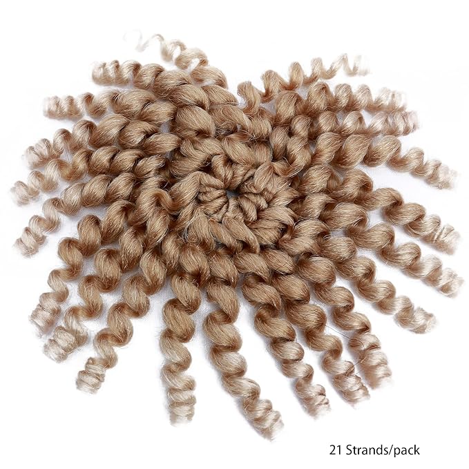 3 Packs 2X Ringlet Wand Curl Jamaican Bounce 8 inch Short Synthetic Crochet Hair Extensions Blonde Ombre Crochet Braiding Hair 20 Roots (#27/613 Jamaican Bounce)