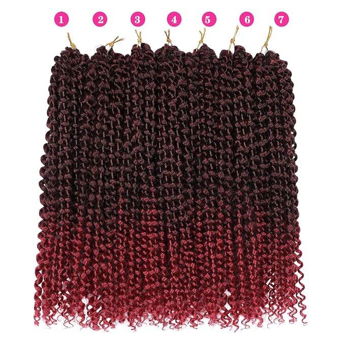 14 Inch Passion Twist Hair, Short Ombre Burgundy Water Wave Crochet Hair Passion Twist Crochet Hair For Women Passion Twists Braiding Hair Curly Braiding Hair Extensions (14 Inch (Pack of 7),1B/Bug)