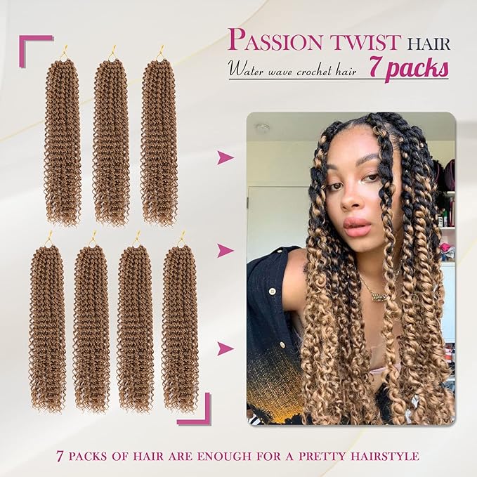 Dansama Passion Twist Hair 18 inch : Water Wave Crochet Hair Braiding Hair for Bohemian Crochet Braids Hair Extensions (18inch (Pack of 7), #27)