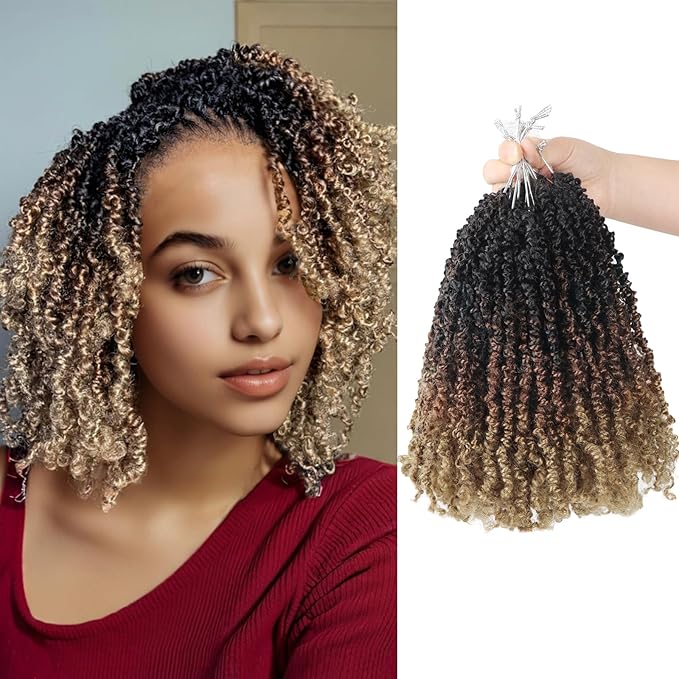 Yanky Twist Crochet Hair, PILLUGER Yaki Twists Hair Micro Spring Twist Braids,9 Packs Pre-looped passion Twist Brown Senegalese With Curls Crochet Synthetic Hair Extensions(1B/30/27)