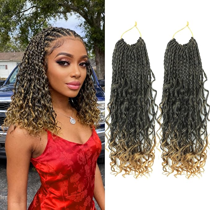 14 Inch Boho Box Braids Crochet Braids Hair-2 Packs Crochet Box Braids Hair Bohomian Box Braid Crochet Hair Synthetic Braiding Hair Goddess Box Braids Crochet Hair for Black Women (1B/27)