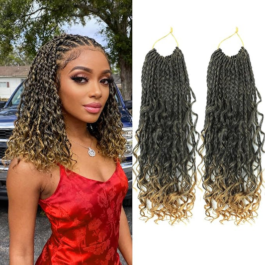14 Inch Boho Box Braids Crochet Braids Hair-2 Packs Crochet Box Braids Hair Bohomian Box Braid Crochet Hair Synthetic Braiding Hair Goddess Box Braids Crochet Hair for Black Women (1B/27)