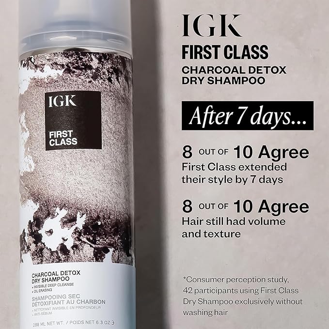 IGK First Class Charcoal Detox Dry Shampoo Jumbo Size | Deep Cleansing, Oil & Odor Absorbing | Adds Volume & Texture | For All Hair Types | 11 oz