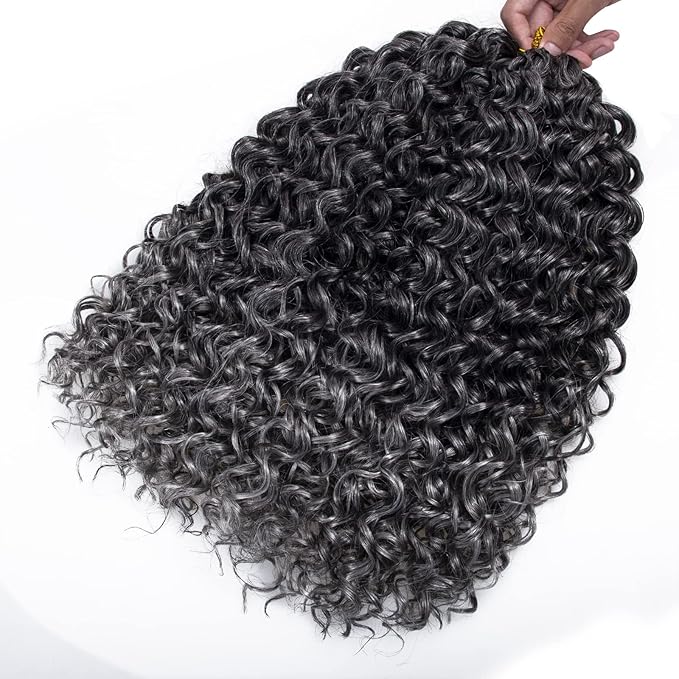6 Packs Curly Crochet Hair for Women 18 Inch GoGo Curl Crochet Hair Water Wave Synthetic Hair Extensions (18 inch(Pack of 6), T1B/Grey)