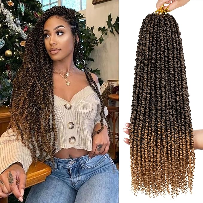 Xtrend 8packs 22inch Pre-twisted Passion Twist Hair Natural Black Pre-looped Passion Twists Crochet Braids Synthetic Hair Extensions Crochet Hair For Women (8packs, T27#)