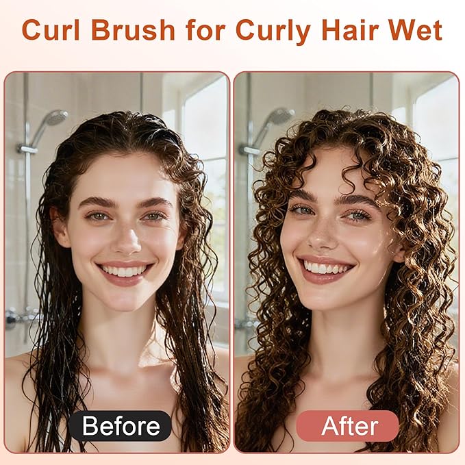 Curly Hair Brush, Curl Defining Brush with Soft Boar Bristles Detangling Tangled Glides, Wide-Teeth Design Effortlessly Shaping & Defining Curls, Curling Definer for Wet & Dry Hair (Beige)