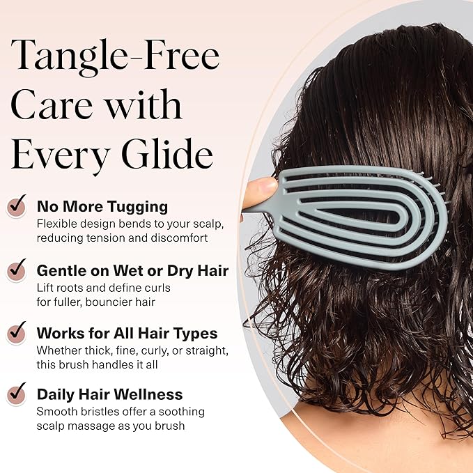 Kitsch Detangler Brush – Flexible Curly Hair Brush for Women, Men & Kids | Detangling Hairbrush with Bendable Frame and Ultra-Smooth Bristles for Wet or Dry Strands - Haze Blue