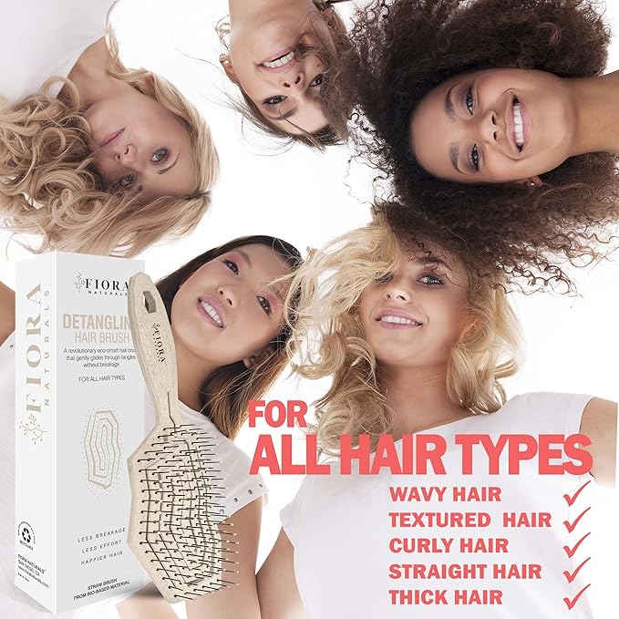 Fiora Naturals Hair Detangling Brush -100% Bio-Friendly Hair Detangler Brush w/Ultra-soft Bristles- Glide Through Tangles with Ease - For Curly, Fine, Women, Men, Kids, Toddlers, Wet and Dry Hair