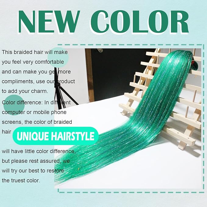 Sparkling Green Pre Stretched Braiding Hair 30 Inch Glitter Box Braid Hair Extensions Shinny 3 Packs Yaki Texture Pre Feathered Festival Braids Hair